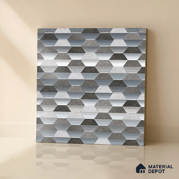 Geometric Wall & Floor Tile TL 07237 F Alpi 8004 GLM (Silver) 1 ft x 1 ft Ceramic Matte Finish - 9 mm  | 2 mm Spacer is Mandatory | Please Expect a Slight Variation of Pattern (Sample)